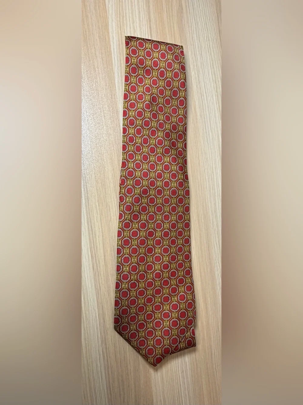 Burberry Red and Gold Medallion Silk Tie